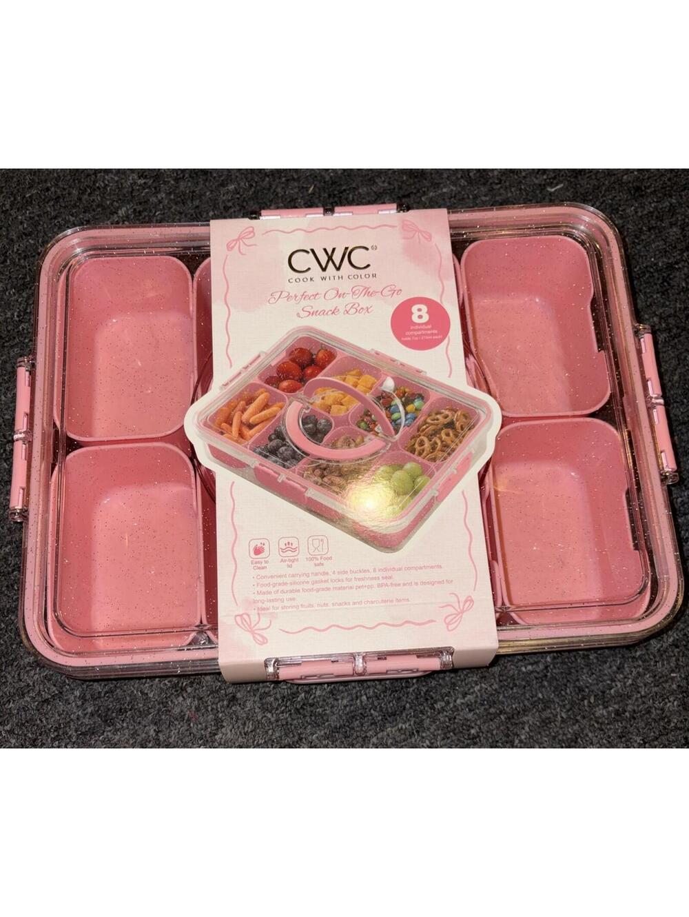 CWC Snack Box 8 Compartments Pink & White Air-tight Lid BPA Free